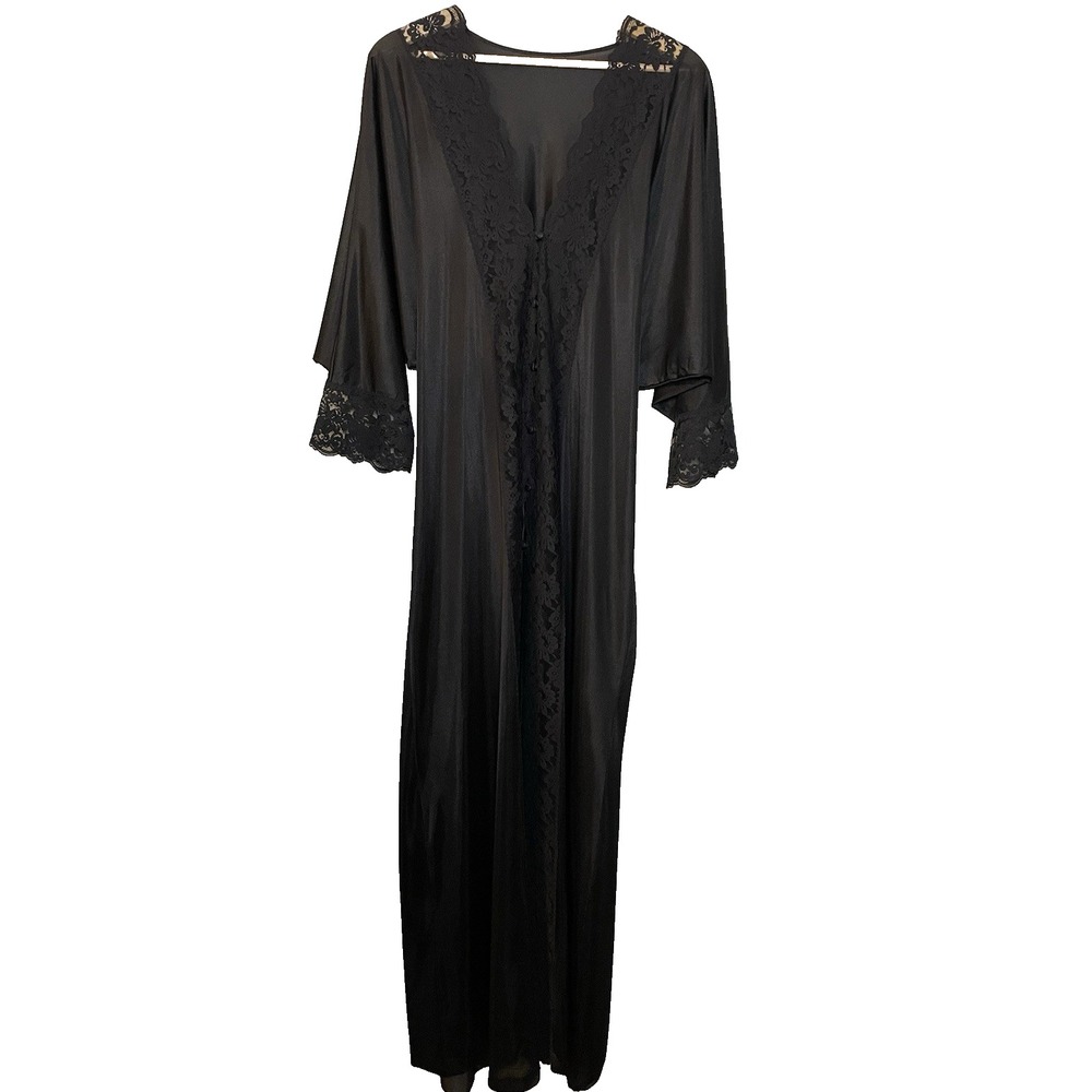 Vintage Henson‎ Kickernick Black Lace Robe Gown Coquette Goth
